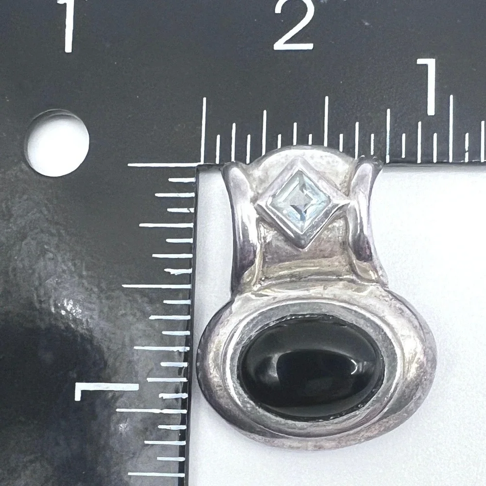 Sterling Silver Slide‎ Pendant Black Onyx Cabochon Faceted Blue Gemstone 925 SU